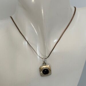 925 sterling Silver Onyx Pendant Necklace made in italy